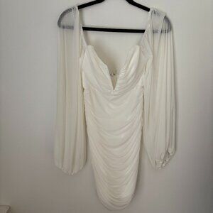 12th Tribe Alessandra White Ruched Dress
